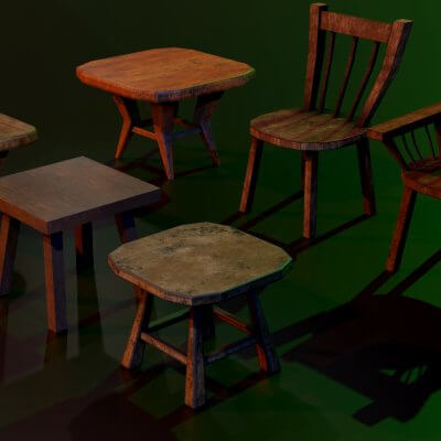 A Set of Wooden Chairs with Scuffs and Abrasions
