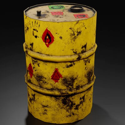 Metal Barrel with Elements of Dirt Rust and Stickers