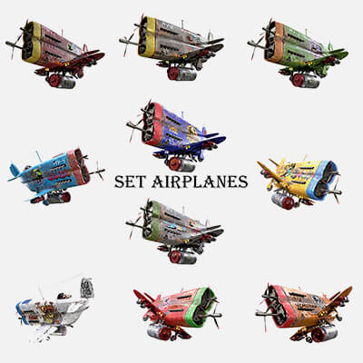 Set of Stylized Realistic Airplanes