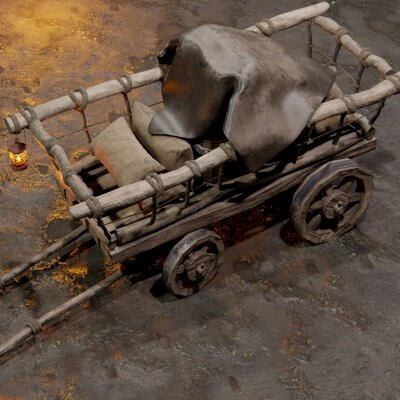 Stylized Medieval Cart with a Lamp and a Load