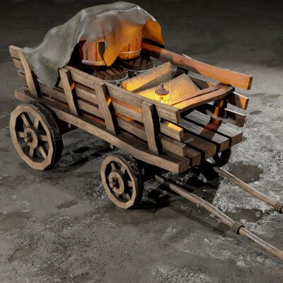 Stylized Medieval Cart with a Lamp and a Load
