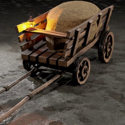 Stylized Medieval Cart with a Lamp and Hay