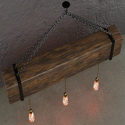 Forged Iron and Wood Chandelier