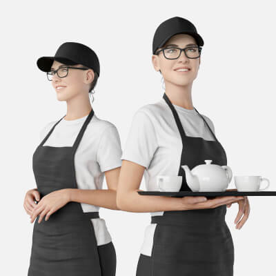 Cafe Waiter or Cashier in a Black Apron