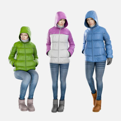 Women in Puffer Hooded Jackets
