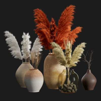 Clay Vases With Dried Grass
