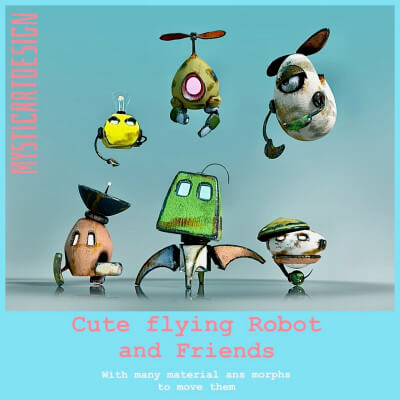 Cute Flying Robot and Friends by MysticArtDesign
