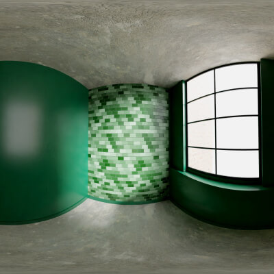 Modern Green Room HDRI-Minimalist Interior with Tiled Accent