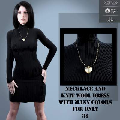 Knit Wool Dress & Necklace by AFAZ